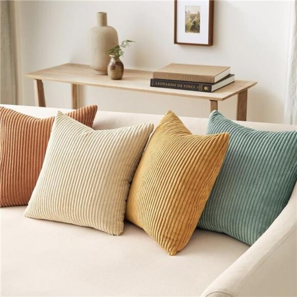 NEW West Elm (Set 4) Multicolor Velvet Corduroy Throw Pillow Cover Sham 18 x 18 - Picture 3 of 11